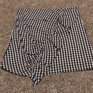 Black and white checkered shirt with ruffle detail